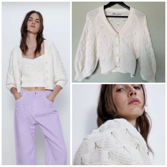 Zara Sweaters - Zara Textured Cropped Knit Cardigan